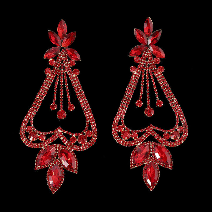 Boucles D'Oreilles Pendantes Exagérées en Forme de Cœur et de Fleur en Diamant