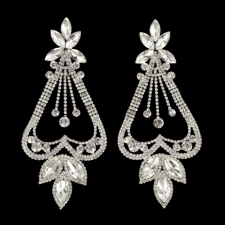 Boucles D'Oreilles Pendantes Exagérées en Forme de Cœur et de Fleur en Diamant