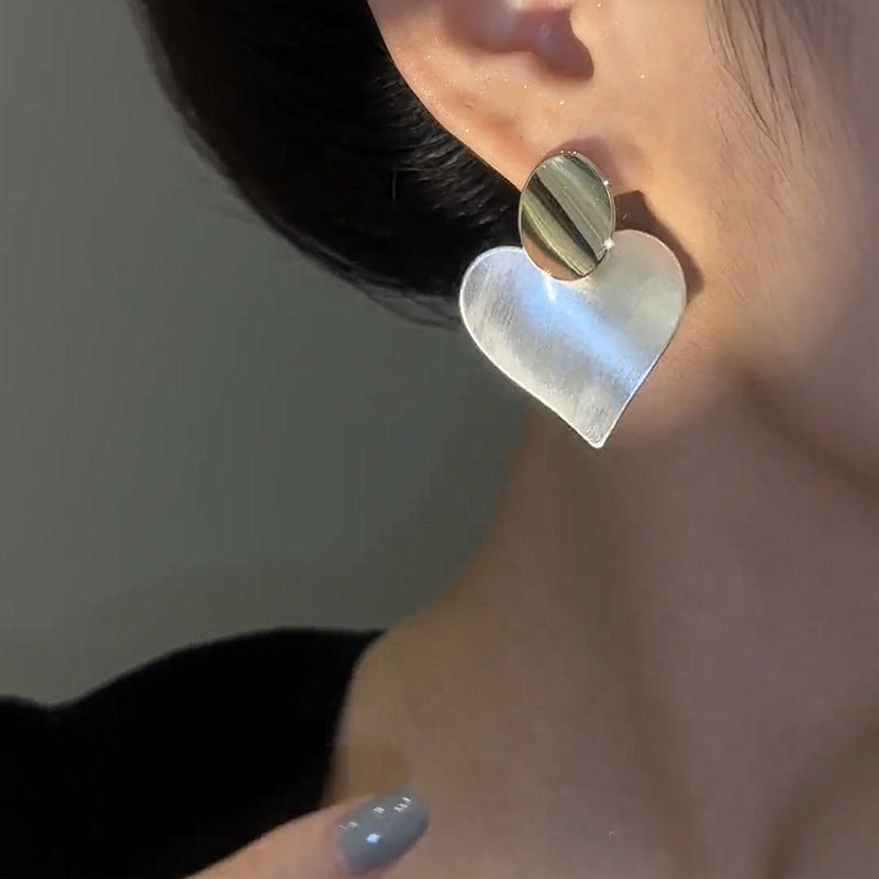 Boucles D'Oreilles Vintage Haut de Gamme en Forme de Cœur avec Blocs de Couleurs