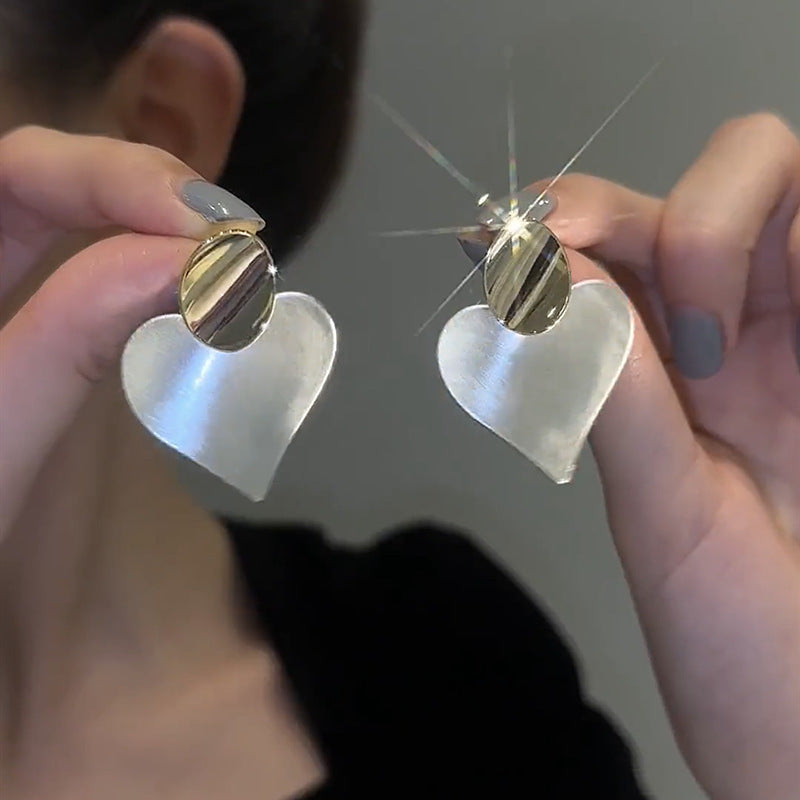 Boucles D'Oreilles Vintage Haut de Gamme en Forme de Cœur avec Blocs de Couleurs