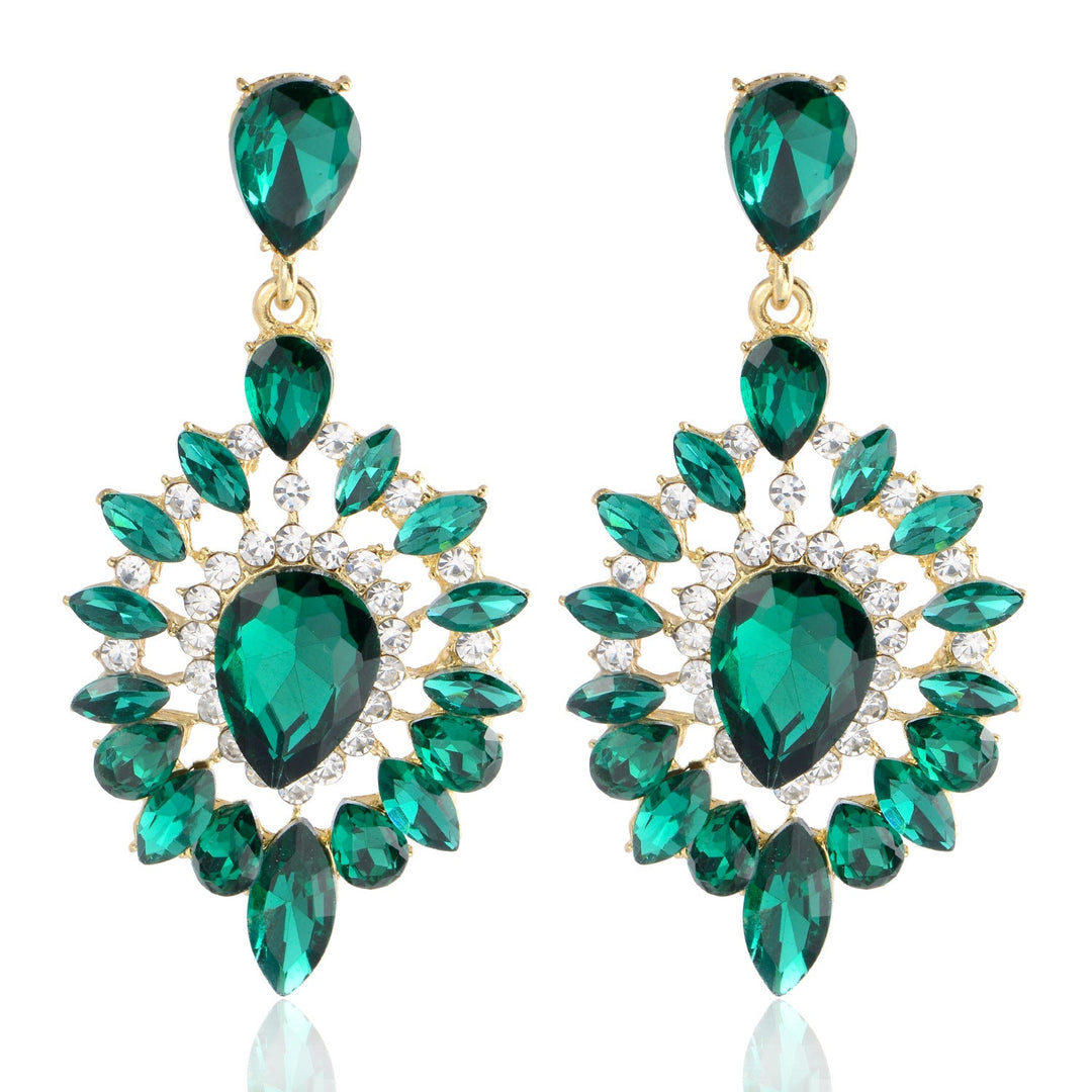Boucles D'Oreilles Pendantes Haut de Gamme en Strass Vert Ovale Noble