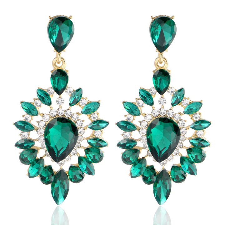 Boucles D'Oreilles Pendantes Haut de Gamme en Strass Vert Ovale Noble