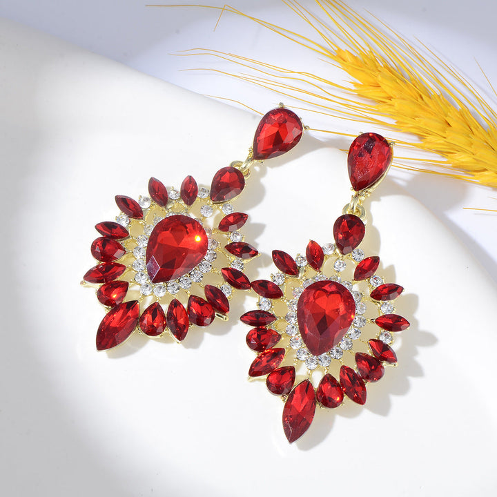 Boucles D'Oreilles Pendantes Haut de Gamme en Strass Vert Ovale Noble