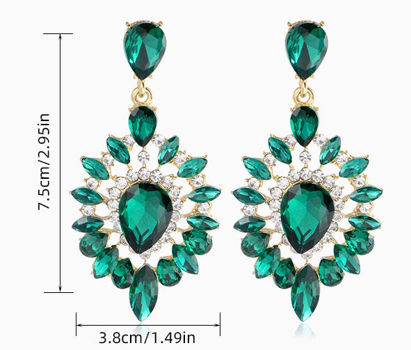 Boucles D'Oreilles Pendantes Haut de Gamme en Strass Vert Ovale Noble