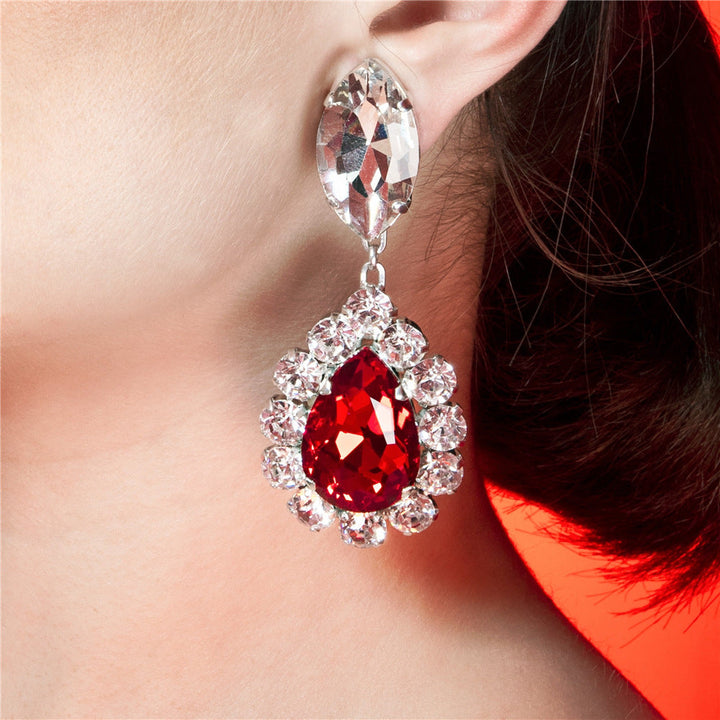 Boucles D'Oreilles Pendantes en Strass Rouges de Luxe Haut de Gamme