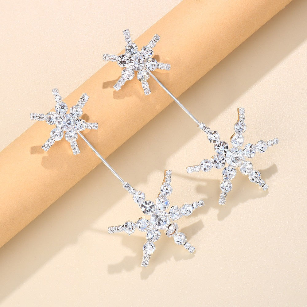 Boucles D'Oreilles Élégantes Haut de Gamme en Strass Doré à Hexagramme Tendance