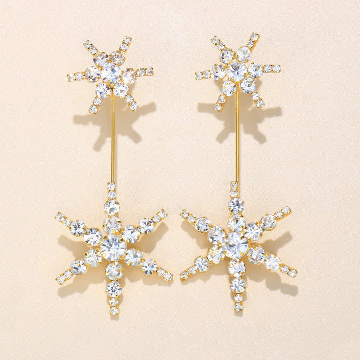Boucles D'Oreilles Élégantes Haut de Gamme en Strass Doré à Hexagramme Tendance