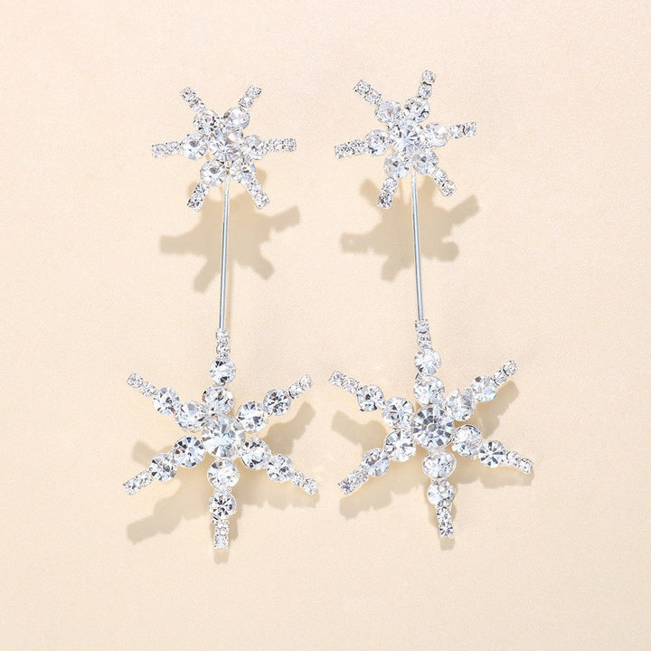 Boucles D'Oreilles Élégantes Haut de Gamme en Strass Doré à Hexagramme Tendance