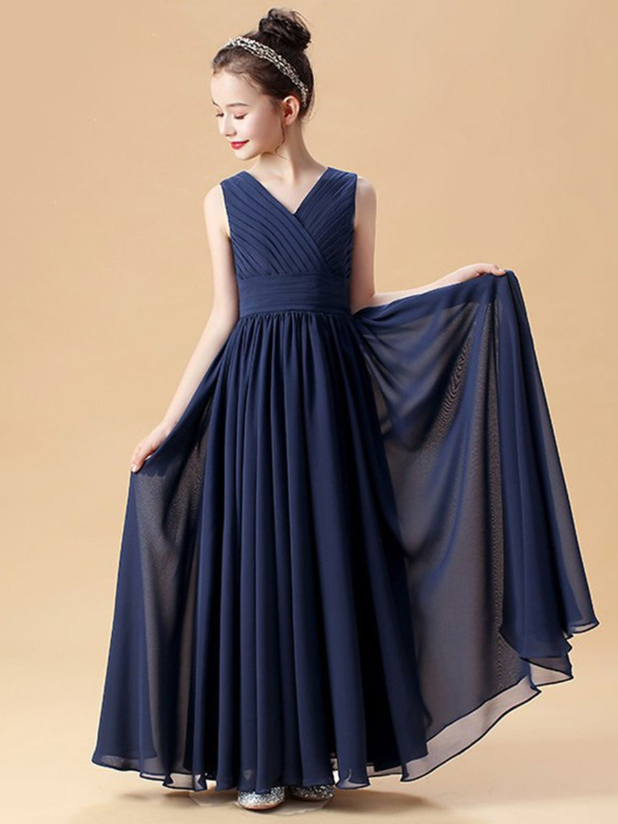 Robe de Demoiselle D'Honneur Junior Fille A-Line/Princess Col en V Sans Manches Froncée avec Volants