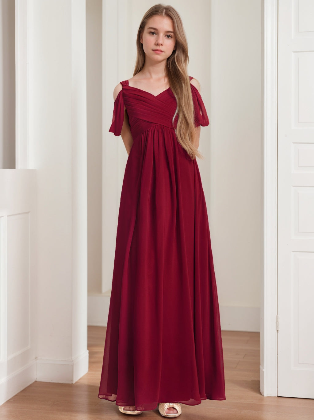 Robes de Demoiselle D'Honneur Junior A-Line/Princess à Épaules Dénudées avec Plis