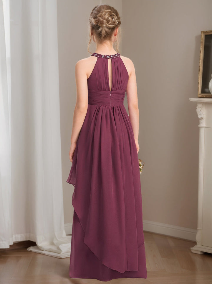 Robe de Demoiselle D'Honneur Junior Fille A-Line/Princess Halter Longueur Au Sol avec Perles