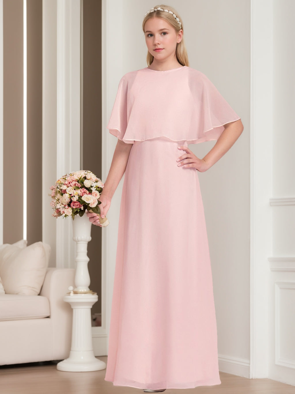 Robes de Demoiselle D'Honneur Junior Fille A-Line/Princess Col Rond Longueur Au Sol