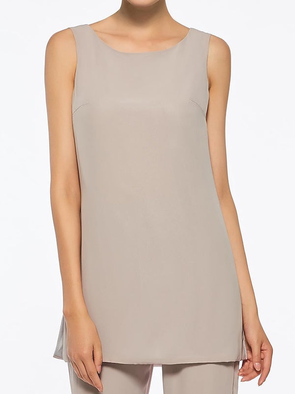 Mousseline Col rond 3/4 Length Sleeves Longueur de La ChevilleTailleurs-pantalons pour Mèrede la Mariée avec veste