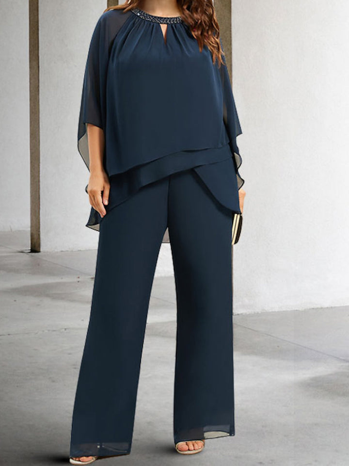 Tailleur-Pantalon en Mousseline de Soie avec Paillettes pour Mère de la Mariée