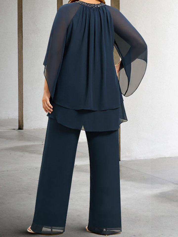 Tailleur-Pantalon en Mousseline de Soie avec Paillettes pour Mère de la Mariée