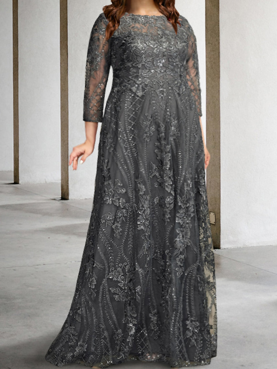 Robes de Mère de la Mariée à Manches Longues, Coupe A-Line/Princess, avec Appliques