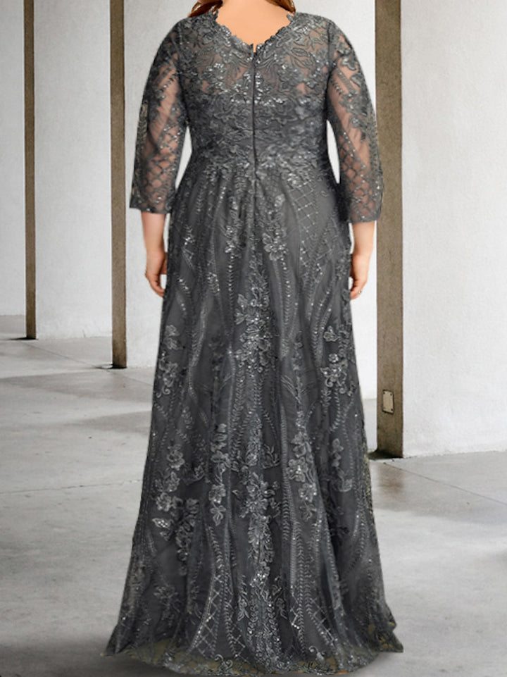 Robes de Mère de la Mariée à Manches Longues, Coupe A-Line/Princess, avec Appliques