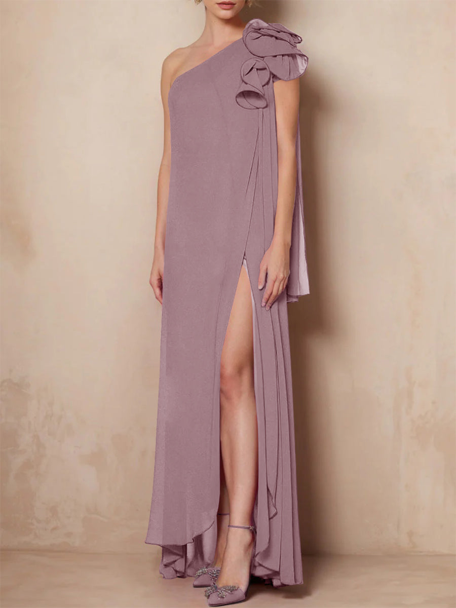 Robe de Mère de la Mariée A-Line/Princess à Une Épaule Sans Manches et Longueur Au Sol avec Fente Sur le Côté