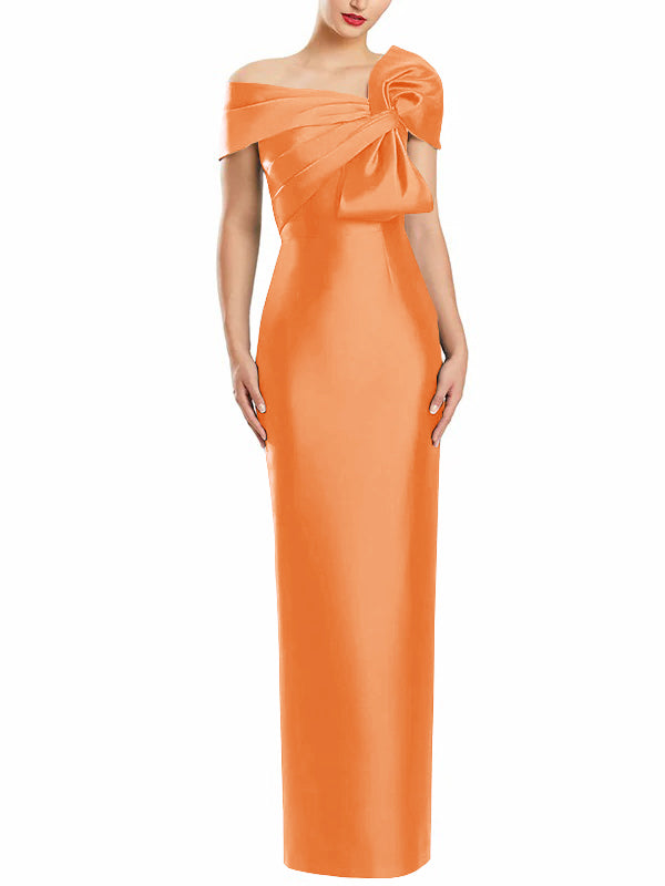 Robe de Mère de la Mariée Fourreau/Colonne à Une Épaule et Longueur Au Sol avec Nœud