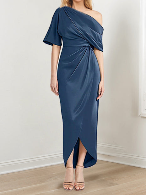 Robe de Mère de la Mariée Asymétrique à Une Épaule et à Manches Courtes avec Volants