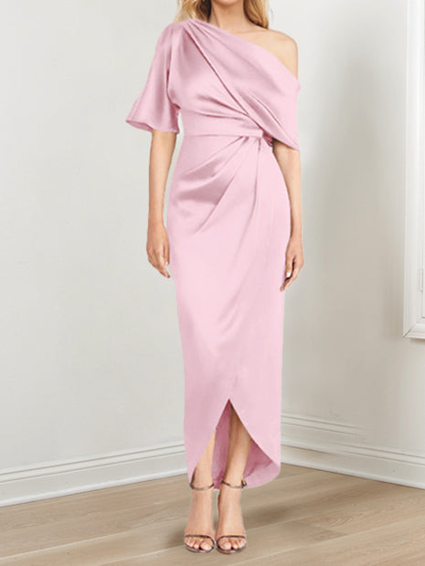 Robe de Mère de la Mariée Asymétrique à Une Épaule et à Manches Courtes avec Volants