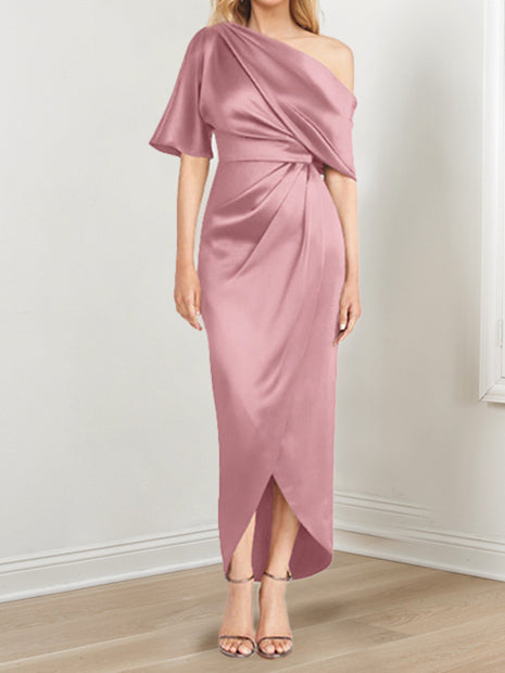 Robe de Mère de la Mariée Asymétrique à Une Épaule et à Manches Courtes avec Volants