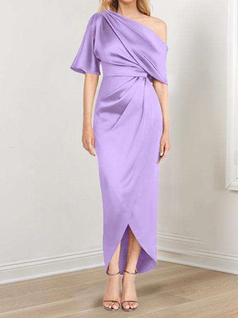 Robe de Mère de la Mariée Asymétrique à Une Épaule et à Manches Courtes avec Volants