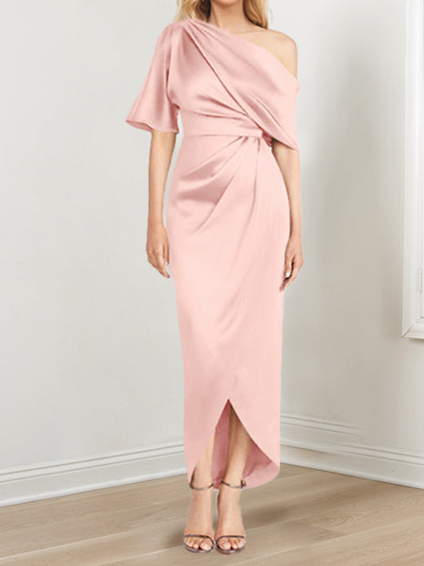 Robe de Mère de la Mariée Asymétrique à Une Épaule et à Manches Courtes avec Volants