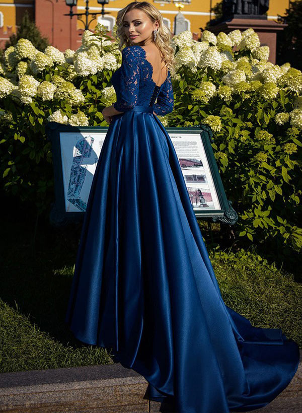 Robes de Mère de la Mariée en Satin Coupe A-Line/Princess avec Dentelle et Ceinture