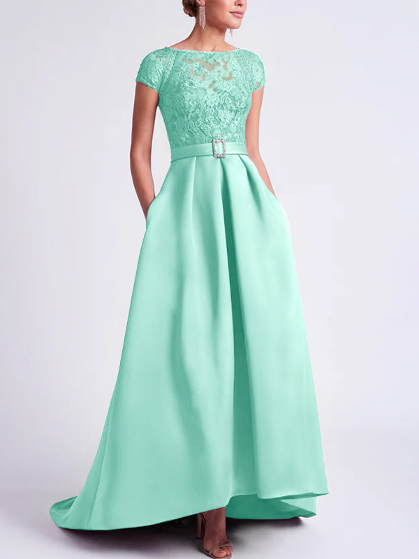 Robes de Mère de la Mariée Asymétriques à Manches Courtes et Coupe Princesse