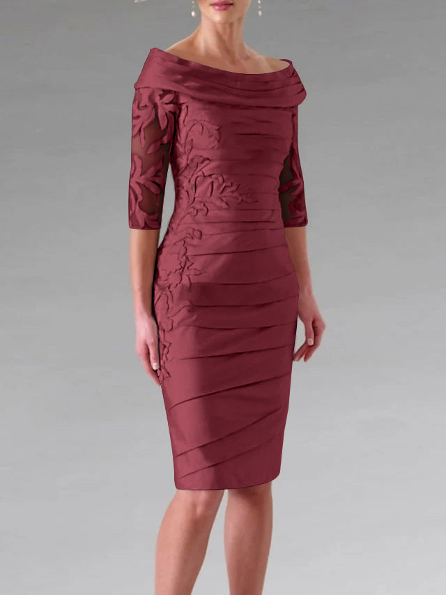 Robe de Mère de la Mariée Fourreau/Colonne à Manches Mi-Longues et à Fronces avec Appliques