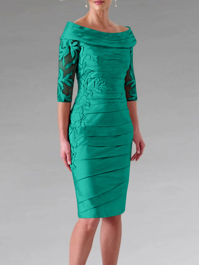 Robe de Mère de la Mariée Fourreau/Colonne à Manches Mi-Longues et à Fronces avec Appliques