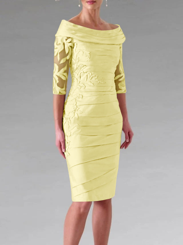 Robe de Mère de la Mariée Fourreau/Colonne à Manches Mi-Longues et à Fronces avec Appliques