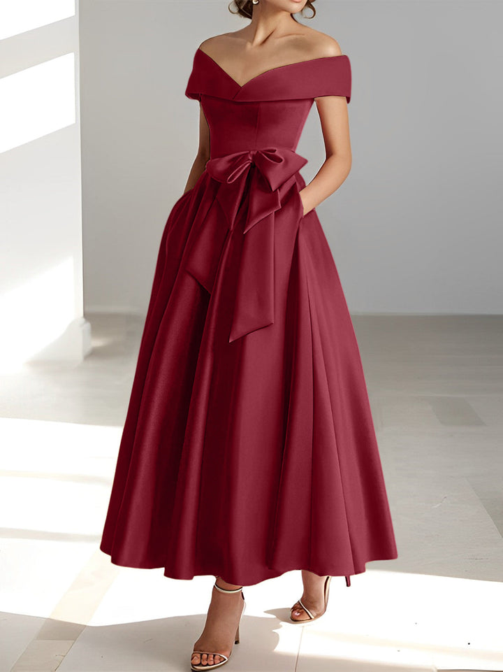 Robe de Mère de la Mariée A-Line/Princess à Épaules Dénudées Sans Manches et Longueur Cheville avec Poches