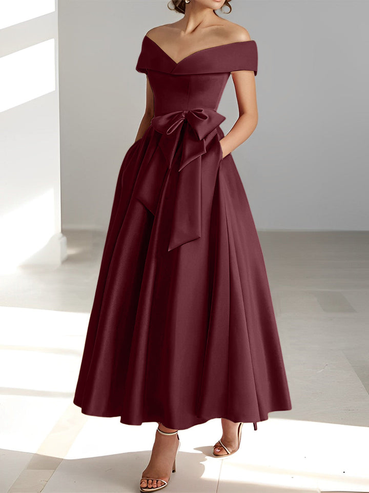 Robe de Mère de la Mariée A-Line/Princess à Épaules Dénudées Sans Manches et Longueur Cheville avec Poches