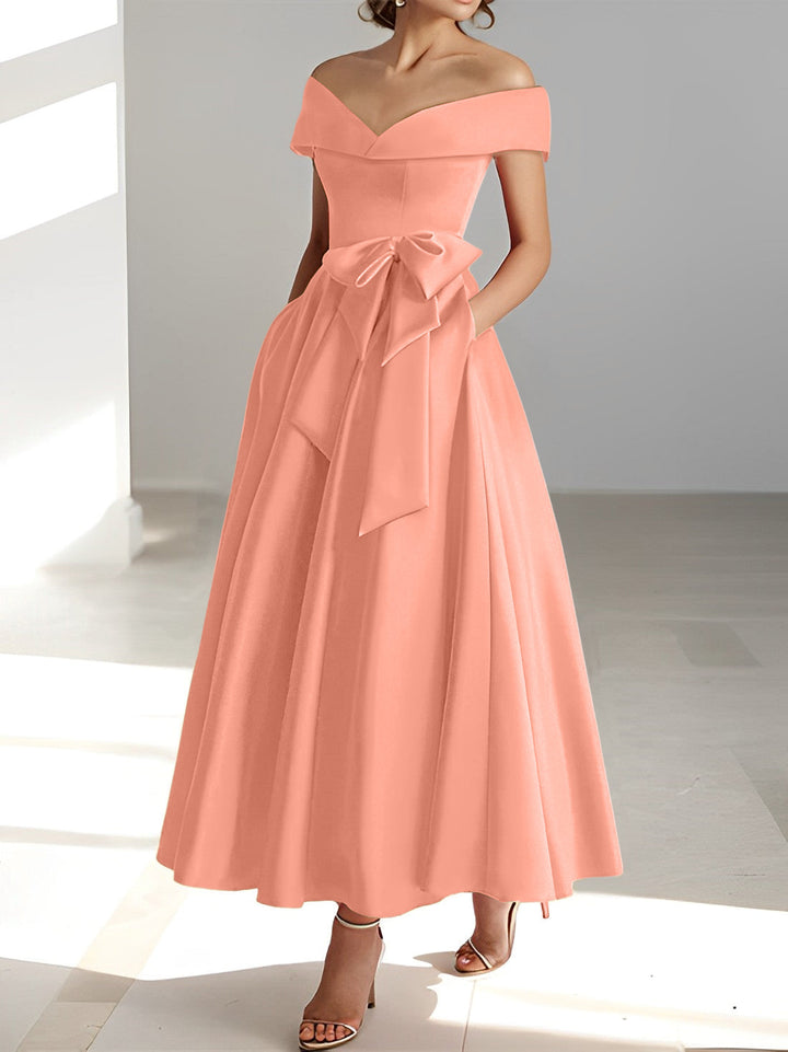Robe de Mère de la Mariée A-Line/Princess à Épaules Dénudées Sans Manches et Longueur Cheville avec Poches