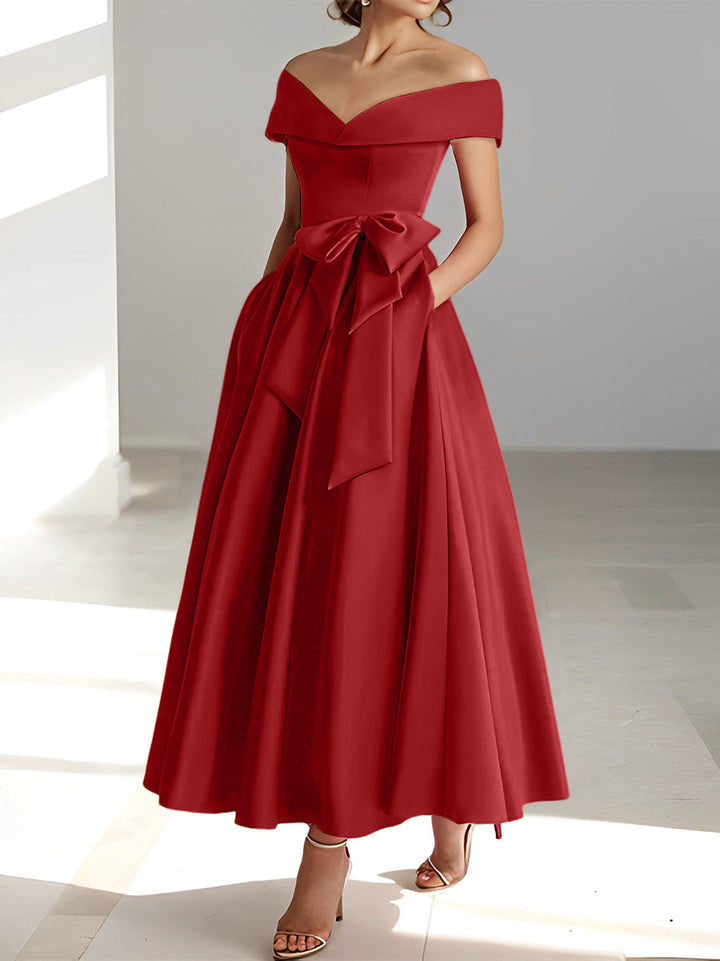 Robe de Mère de la Mariée A-Line/Princess à Épaules Dénudées Sans Manches et Longueur Cheville avec Poches