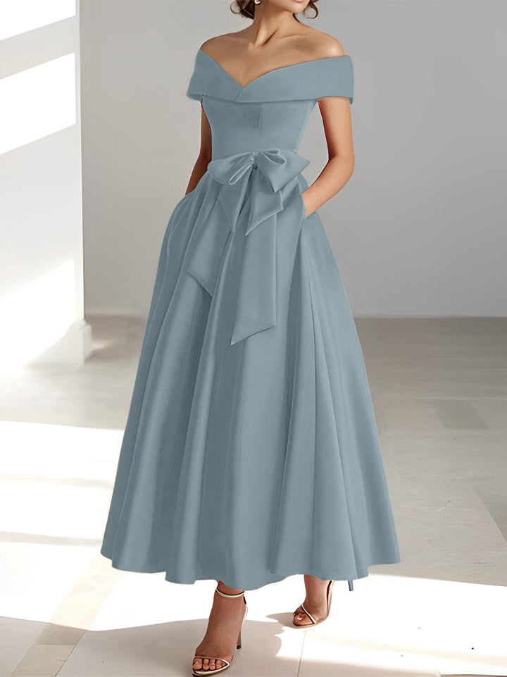 Robe de Mère de la Mariée A-Line/Princess à Épaules Dénudées Sans Manches et Longueur Cheville avec Poches