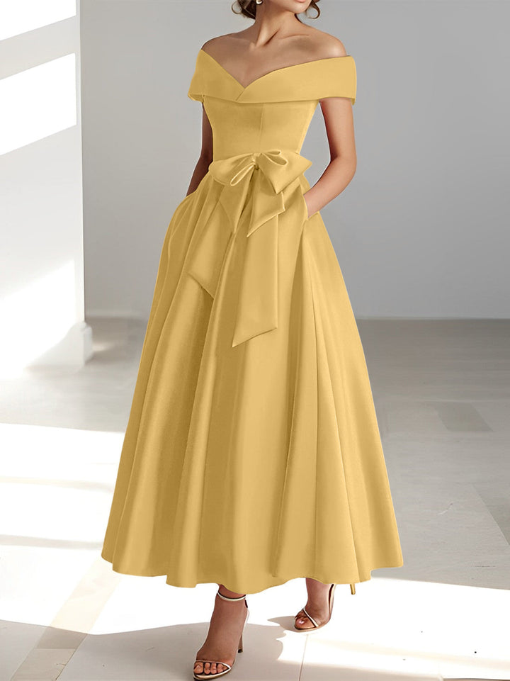 Robe de Mère de la Mariée A-Line/Princess à Épaules Dénudées Sans Manches et Longueur Cheville avec Poches