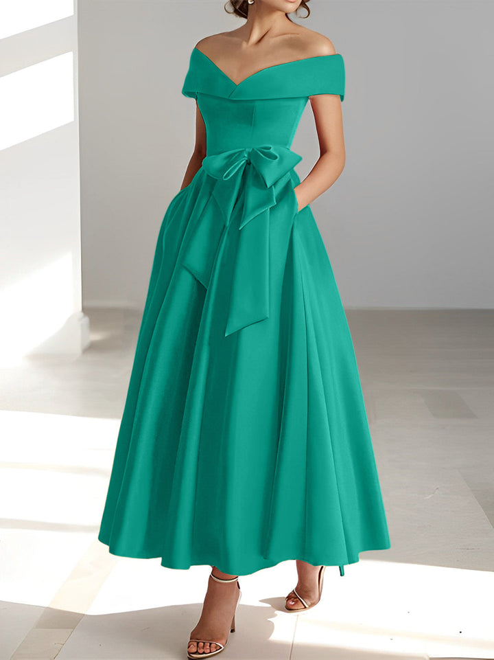 Robe de Mère de la Mariée A-Line/Princess à Épaules Dénudées Sans Manches et Longueur Cheville avec Poches