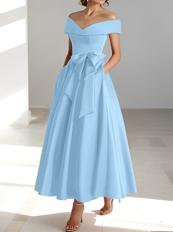 Robe de Mère de la Mariée A-Line/Princess à Épaules Dénudées Sans Manches et Longueur Cheville avec Poches