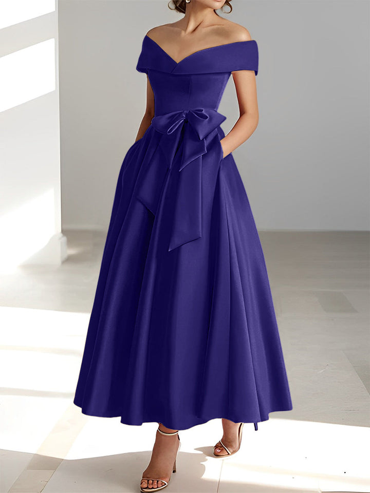 Robe de Mère de la Mariée A-Line/Princess à Épaules Dénudées Sans Manches et Longueur Cheville avec Poches
