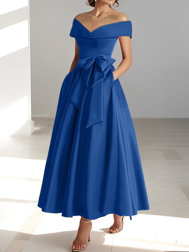 Robe de Mère de la Mariée A-Line/Princess à Épaules Dénudées Sans Manches et Longueur Cheville avec Poches