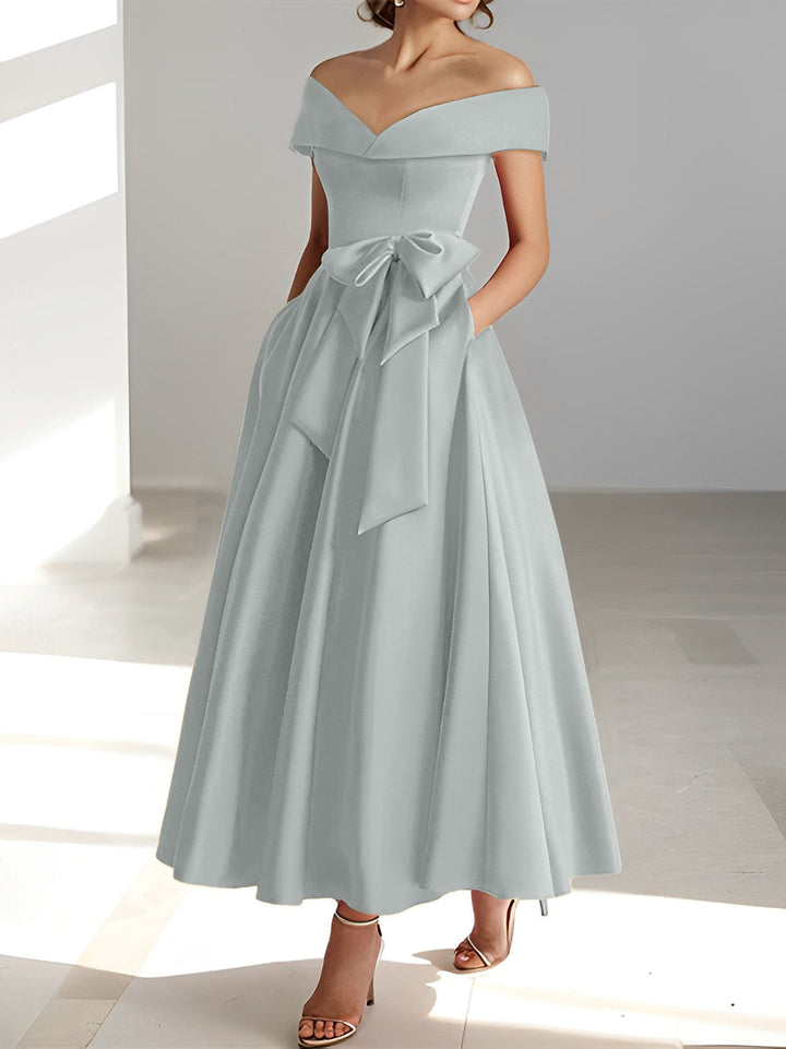 Robe de Mère de la Mariée A-Line/Princess à Épaules Dénudées Sans Manches et Longueur Cheville avec Poches