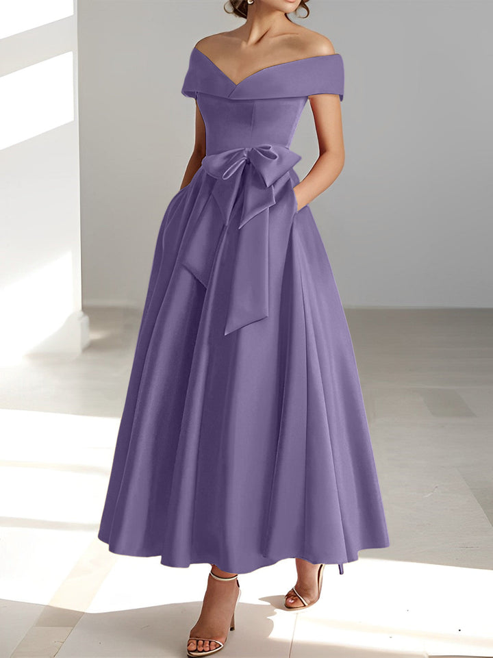 Robe de Mère de la Mariée A-Line/Princess à Épaules Dénudées Sans Manches et Longueur Cheville avec Poches