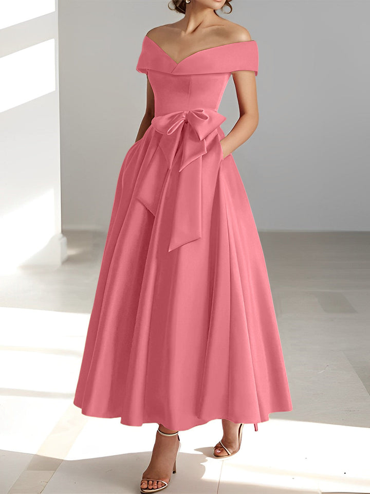 Robe de Mère de la Mariée A-Line/Princess à Épaules Dénudées Sans Manches et Longueur Cheville avec Poches