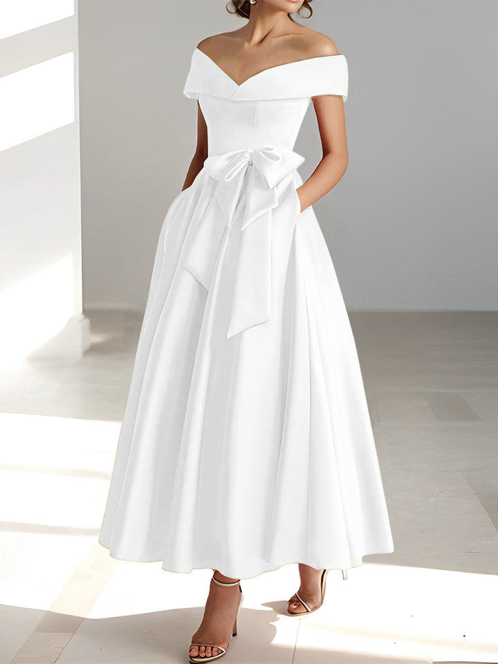 Robe de Mère de la Mariée A-Line/Princess à Épaules Dénudées Sans Manches et Longueur Cheville avec Poches