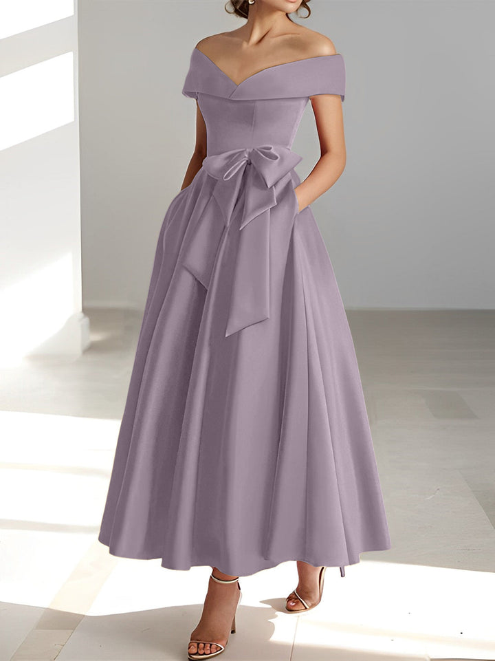 Robe de Mère de la Mariée A-Line/Princess à Épaules Dénudées Sans Manches et Longueur Cheville avec Poches