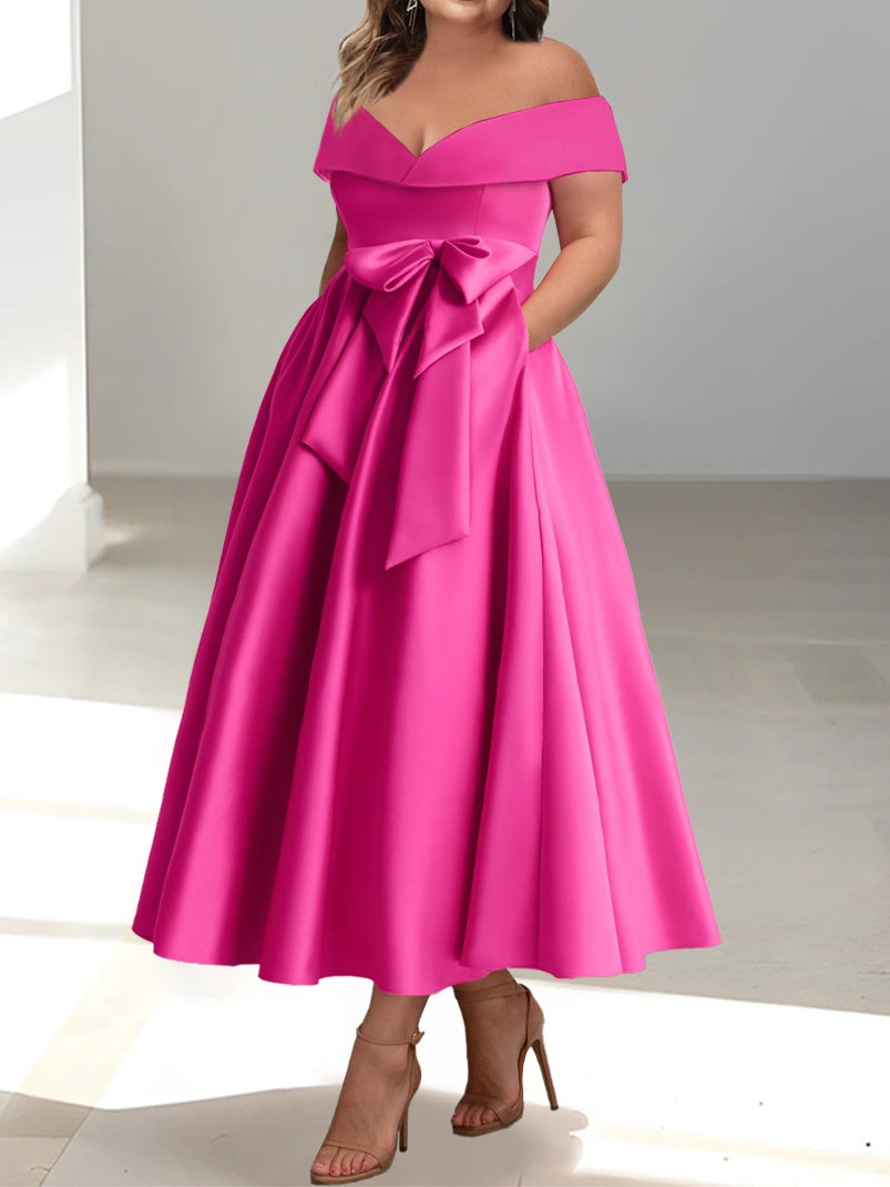 Robe de Mère de la Mariée A-Line/Princess à Épaules Dénudées Sans Manches et Longueur Cheville avec Poches