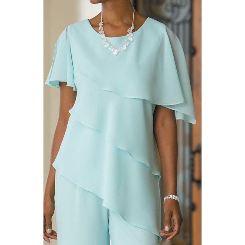 Combinaison / Tailleur 2 Pièces à Col Bijou et Longueur Au Sol pour Mère de la Mariée